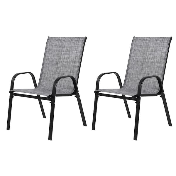 Outdoor Camping Chairs with Breathable Fabric and Armrest High Backrest in Gray (Set of 2)