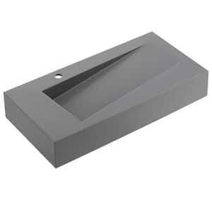 36 in. Wall-Mount or Countertop Bathroom with Diamond Bowl Solid Surface in Matte Gray