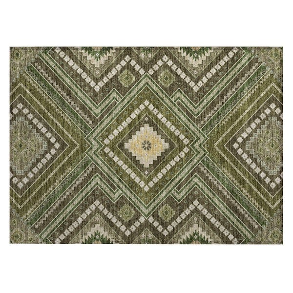 Chantille Machine Washable Indoor/Outdoor Abstract ACN1010 Olive 1 ft. 8 in. x 2 ft. 6 in. Area Rug