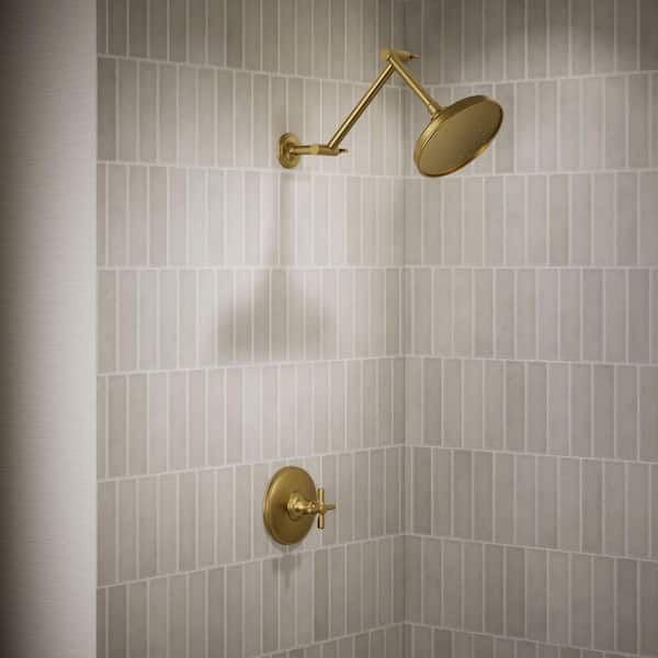Paces Single Handle 3-Spray Shower Faucet with 1.75 GPM in Vibrant Moderne Brushed Brass (Valve Included)