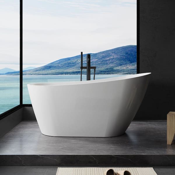 59 in. Acrylic Freestanding Soaking Bathtub with Reversible Drain in Glossy White