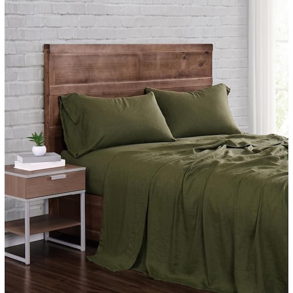 Brooklyn Loom Linen Olive Green California King 4-Piece Sheet Set