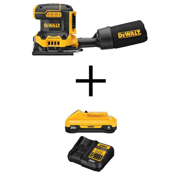 DEWALT 20V MAX XR Cordless Brushless 1/4 Sheet Variable Speed Sander, (1) 20V 4.0Ah Battery, and 12V - 20V Charger