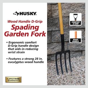 28 in. Short Wood Handle 4-Tine Spading Fork with D -Grip