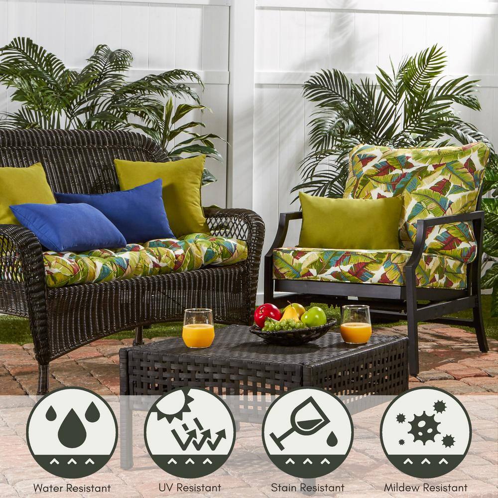 Palm Leaves Multi Green Polyester Deep Seat Chair Cushion Set