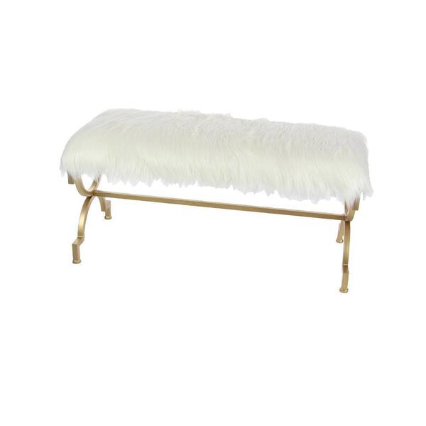 Litton Lane - Gold Bench with White Faux Fur Top 20 in. X 42 in. X 17 in.