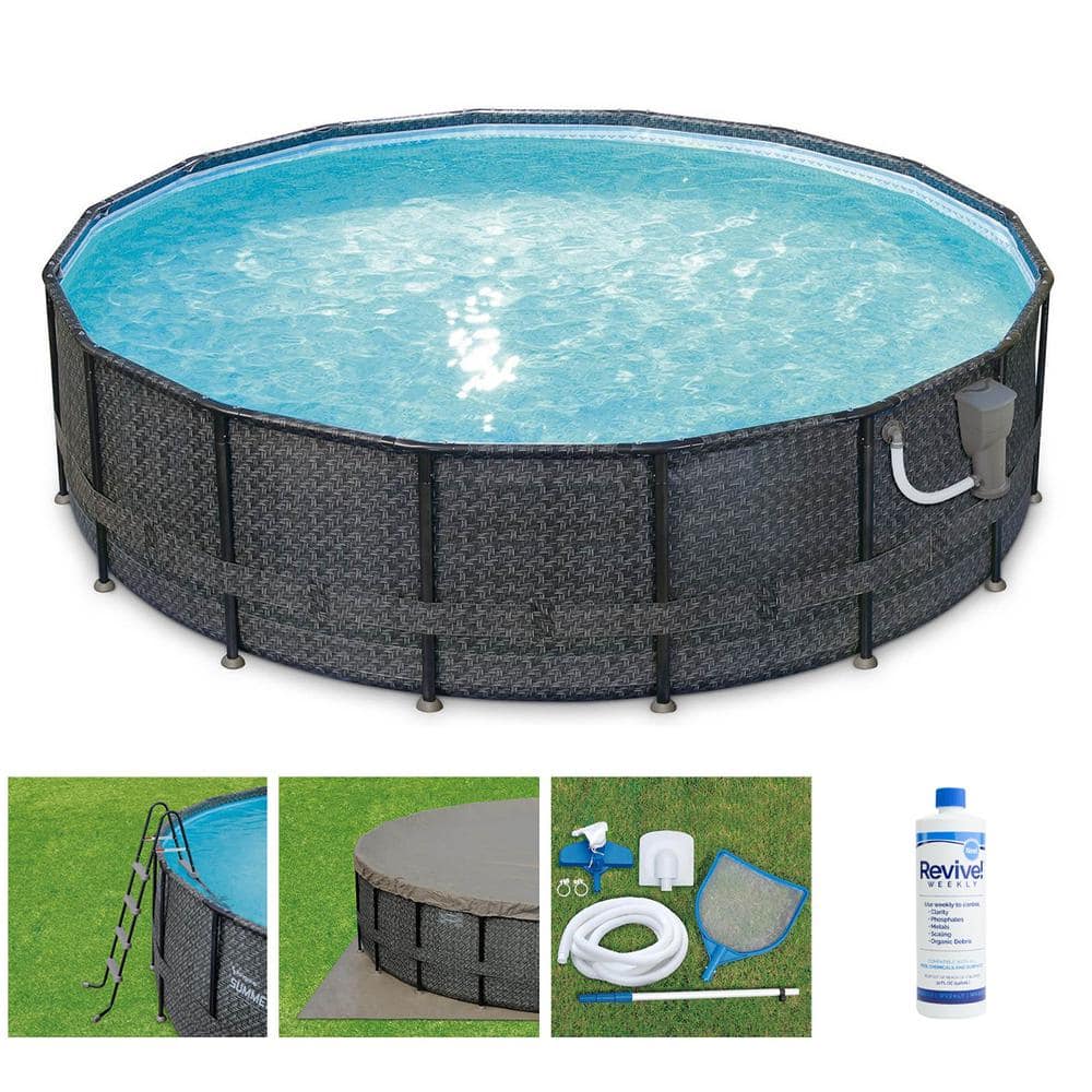 Summer Waves P4A01648B Elite 16 ft. x 48 in. Round Above Ground Frame Swimming Pool Set, Gray -  01648B + REVW32