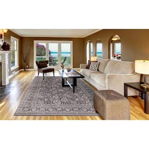 Kashan Collection Kashan Gray Rectangle Indoor 9 ft. 3 in. x 12 ft. 6 in. Area Rug