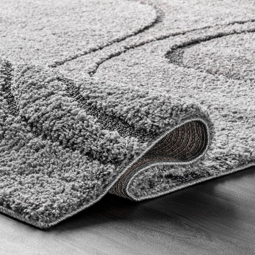 Dark Gray Abstract Pattern Shag Area Rug, 3' 3" x 5'