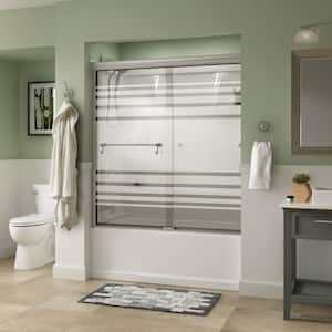 Traditional 60 in. x 58-3/8 in. Semi-Frameless Sliding Bathtub Door in Nickel with 1/4 in. (6mm) Transition Glass