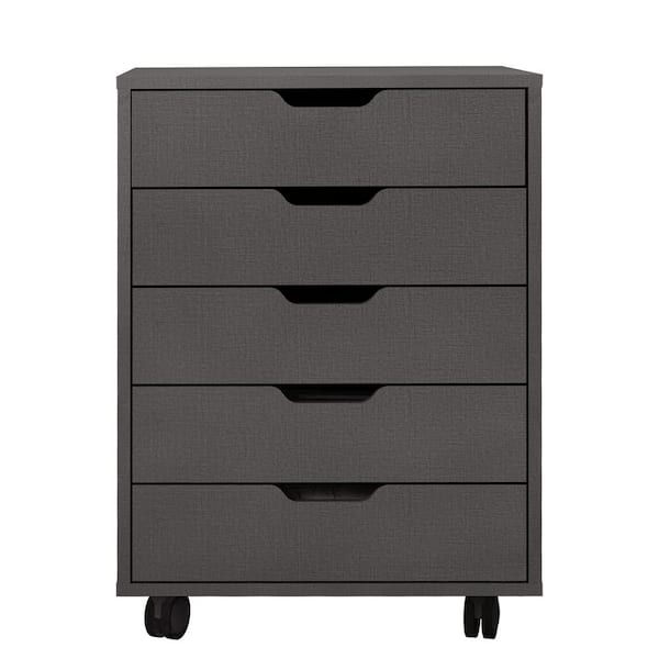 Unbranded Gray 5-Drawer Dark Gray 24.3 in. H x 19.5 in. W x 16.5 in. D Wood Mobile Vertical Letter File Cabinet