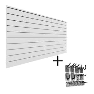PVC Slatwall 8 ft. x 4 ft. White Hook Kit Bundle (20-Piece)