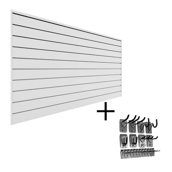 Proslat PVC Slatwall 8 ft. x 4 ft. White Hook Kit Bundle (20-Piece)