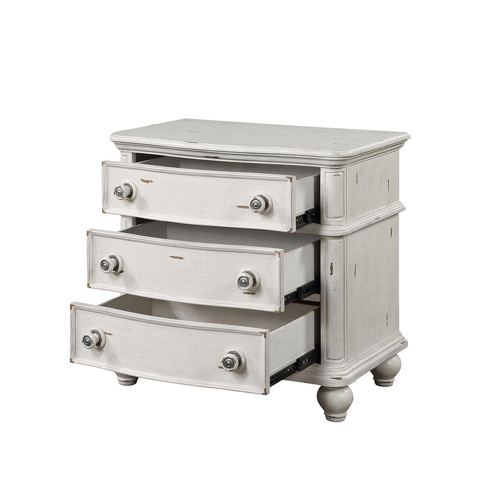 Jaqueline Antique White 3-Drawer Wooden Nightstand