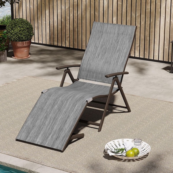 1-Piece Adjustable Aluminum Outdoor Chaise Lounge in Dark Gray