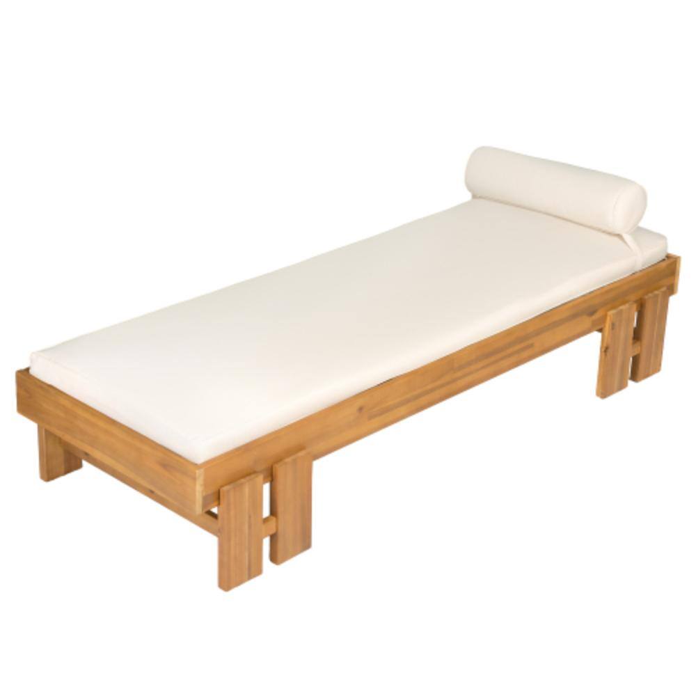 Brown 1-Piece Acacia Wood Outdoor Patio Chaise Lounge with Beige Cushions price history on PriceWatchPro
