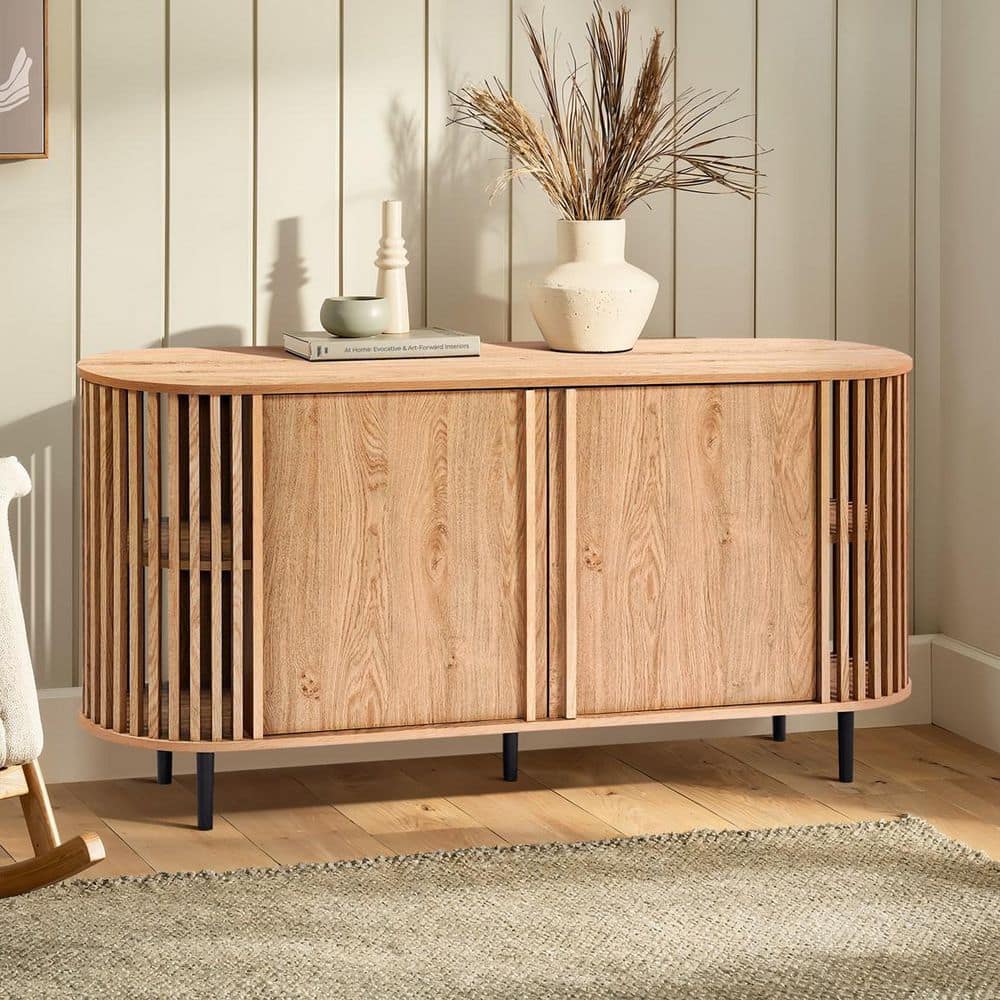yu　0710 LuxenHome Light Oak Finish 29.33 in. H x 58.27 in. W