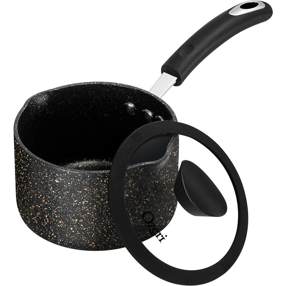 1.6 qt. Stone Layered with Aluminum Core Nonstick Saucepan in Obsidian Gold