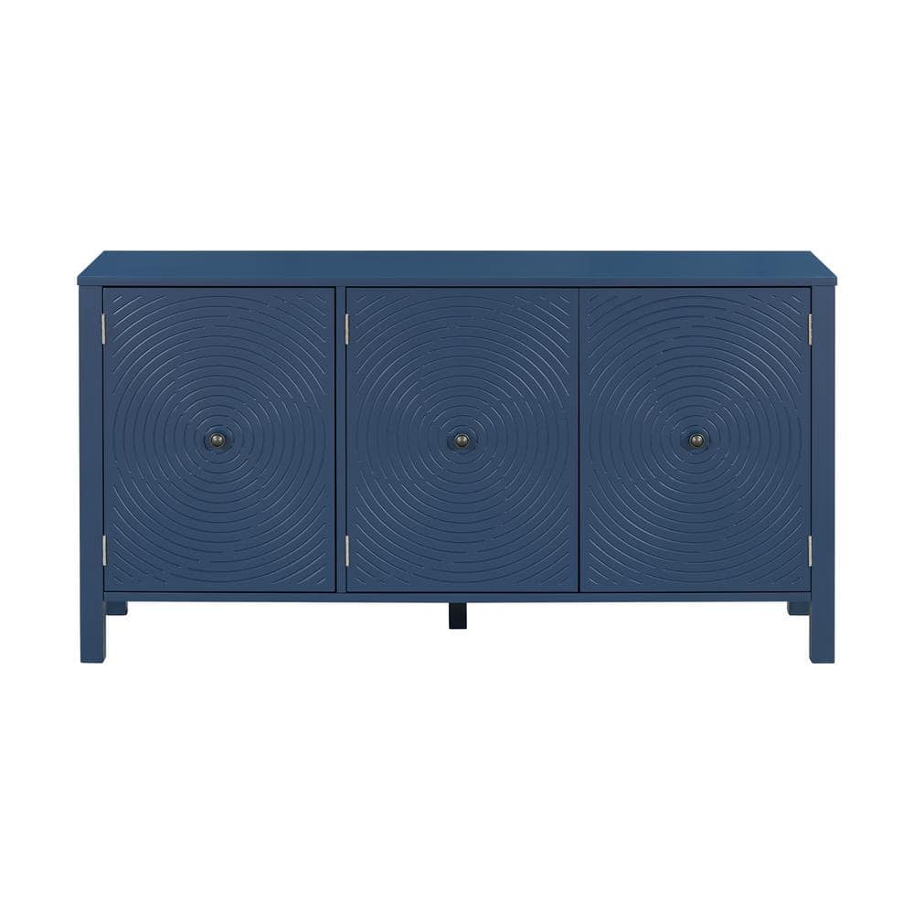 56.1 in. W x 17 in. D x 29.2 in. H Navy Blue Linen Cabinet with Curved Swir