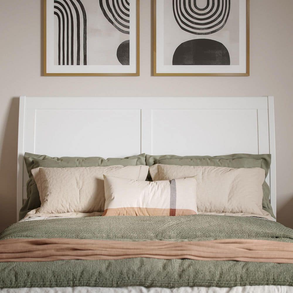 Valencia White Full Sleigh Platform Bed with Wood Frame