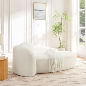 Beige Boucle Polyester Oval Single Lazy Sofa Chair with Pillow, Integrated Backrest and Side Arm, Compact Chaise Lounge