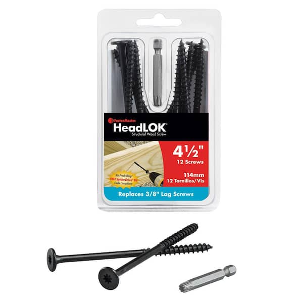 FastenMaster HeadLOK Structural Wood Screws – 4-1/2 inch flat head wood screws – Black (12 Pack)