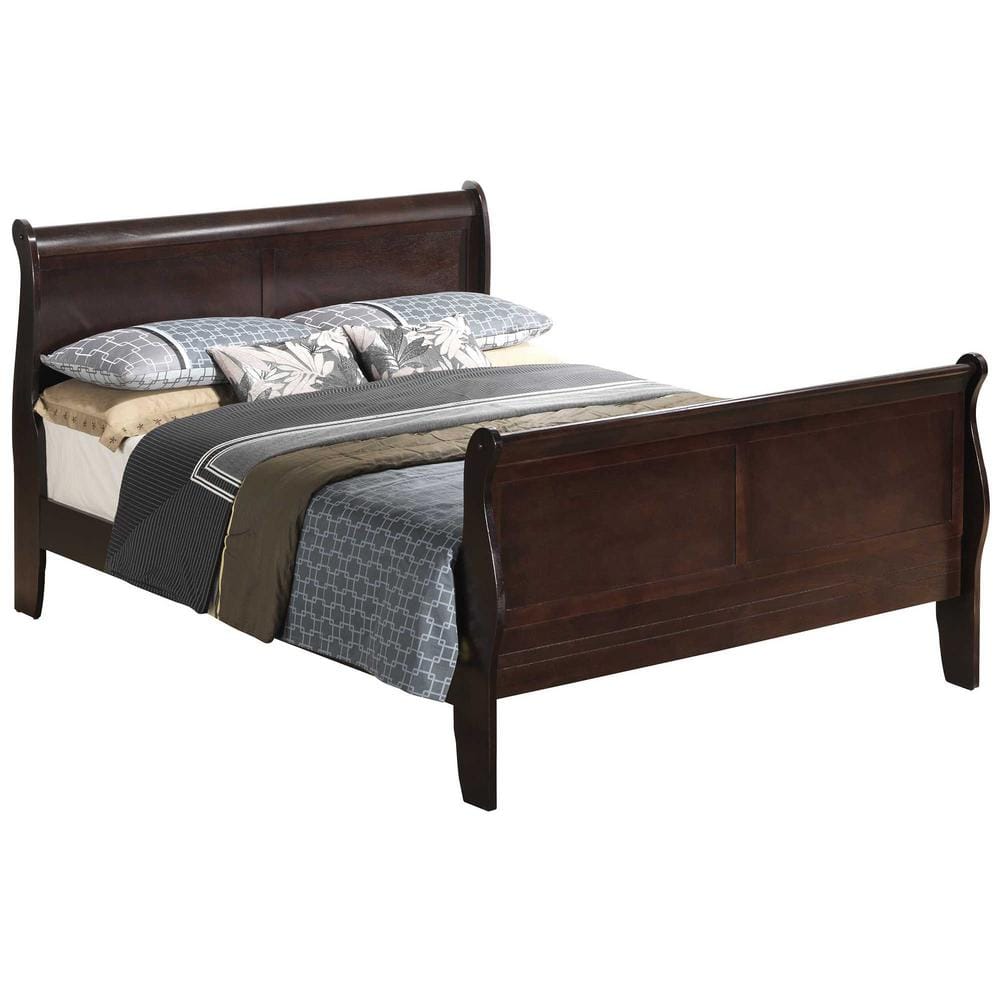 Cappuccino Full Wood Platform Bed with Upholstered Headboard