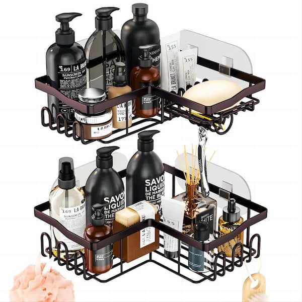Dyiom Corner Shower Caddy with Shampoo Holder, 2-Pack Shower Organizer Shower Storage Shelf with 11 Hooks in Bronze