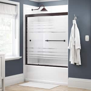 Traditional 59-3/8 in. x 58-1/8 in. Semi-Frameless Sliding Bathtub Door in Bronze with 1/4 in. Tempered Transition Glass