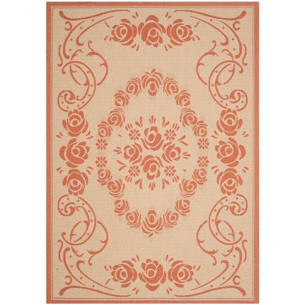 SAFAVIEH Courtyard Natural/Terra 7 ft. x 10 ft. Floral Indoor/Outdoor Patio  Area Rug