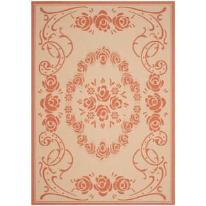 Courtyard Natural/Terracotta 4 ft. x 6 ft. Floral Indoor/Outdoor Patio  Area Rug