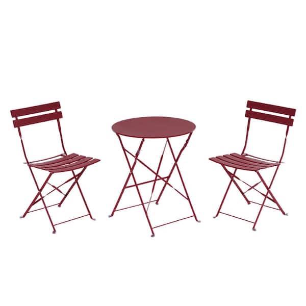 Unbranded Red Foldable Portable 3-Piece Metal round 28.4 in. Outdoor Bistro Set