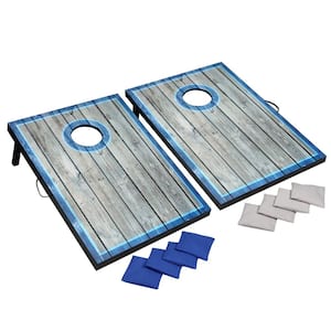 LED Cornhole Set with Target Boards and 8 Bean Toss Bags in Blue/White