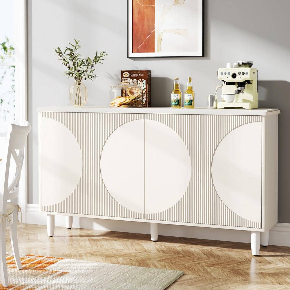 White Modern 59.4'' Sideboard with Semicircle Pattern