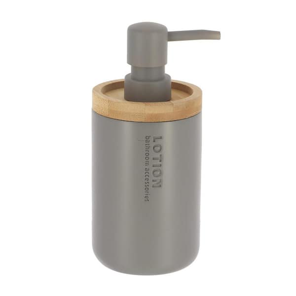 EVIDECO French home goods Willis Freestanding Elegant Soap Dispenser Polyresin and Bamboo Design Refillable Liquid Pump Gray