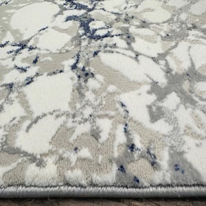 Blue 5 ft. Round Livigno 1240 Transitional Marbled Area Rug