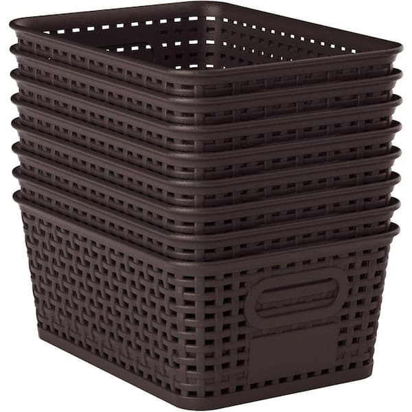 Brown 10 in. x 4.2 in. Plastic Decorative Basket Set of 8 with