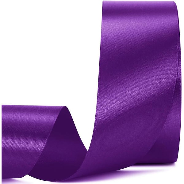 Purple Satin Ribbon 1 1/2 in. x 25 yds. Polyester Fabric for Gift Wrapping Floral Wedding Party Decorations