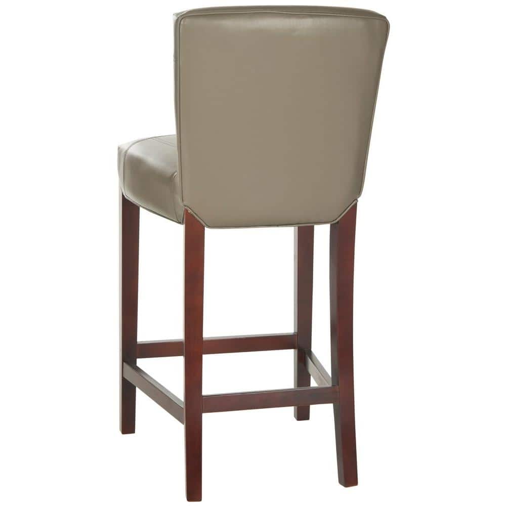 Clay Gray Leather and Wood Transitional Bar Stool