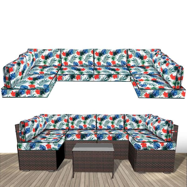 Unbranded 6 Seat Waterproof Outdoor Replacement Cushions, 102.4 x 47.2 x 13.7 in.-14-Piece UV-Protection Patio Sectional Cushions