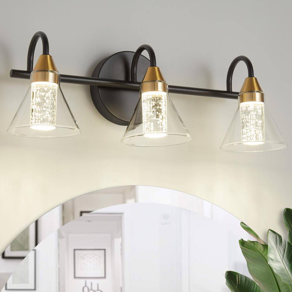 Lighting 18.5 in. 3Light Brushed Gold and Black Metal and Crystal