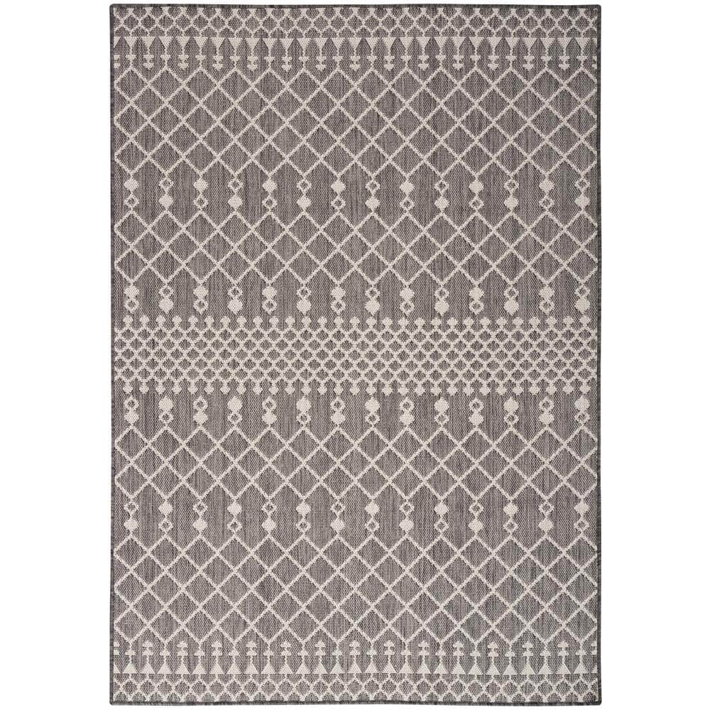 Charcoal Moroccan Trellis Flatweave 4' x 6' Outdoor Rug
