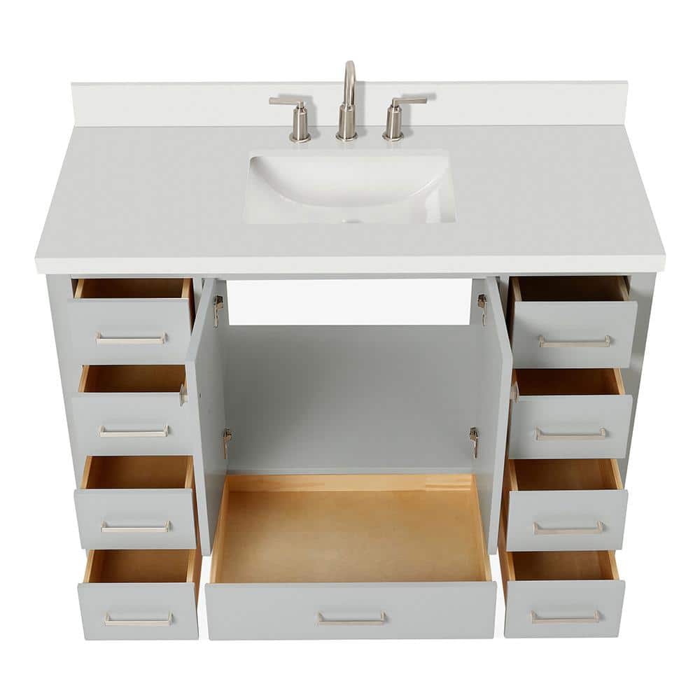 Cambridge 49" Gray Painted Freestanding Single Vanity with Quartz Top