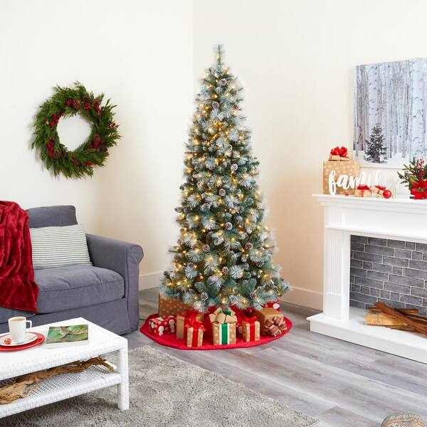 Nearly Natural 7 Ft Pre Lit Frosted Tip British Columbia Mountain Pine Artificial Christmas Tree With 400 Clear Lights Pine Cones T1852 The Home Depot