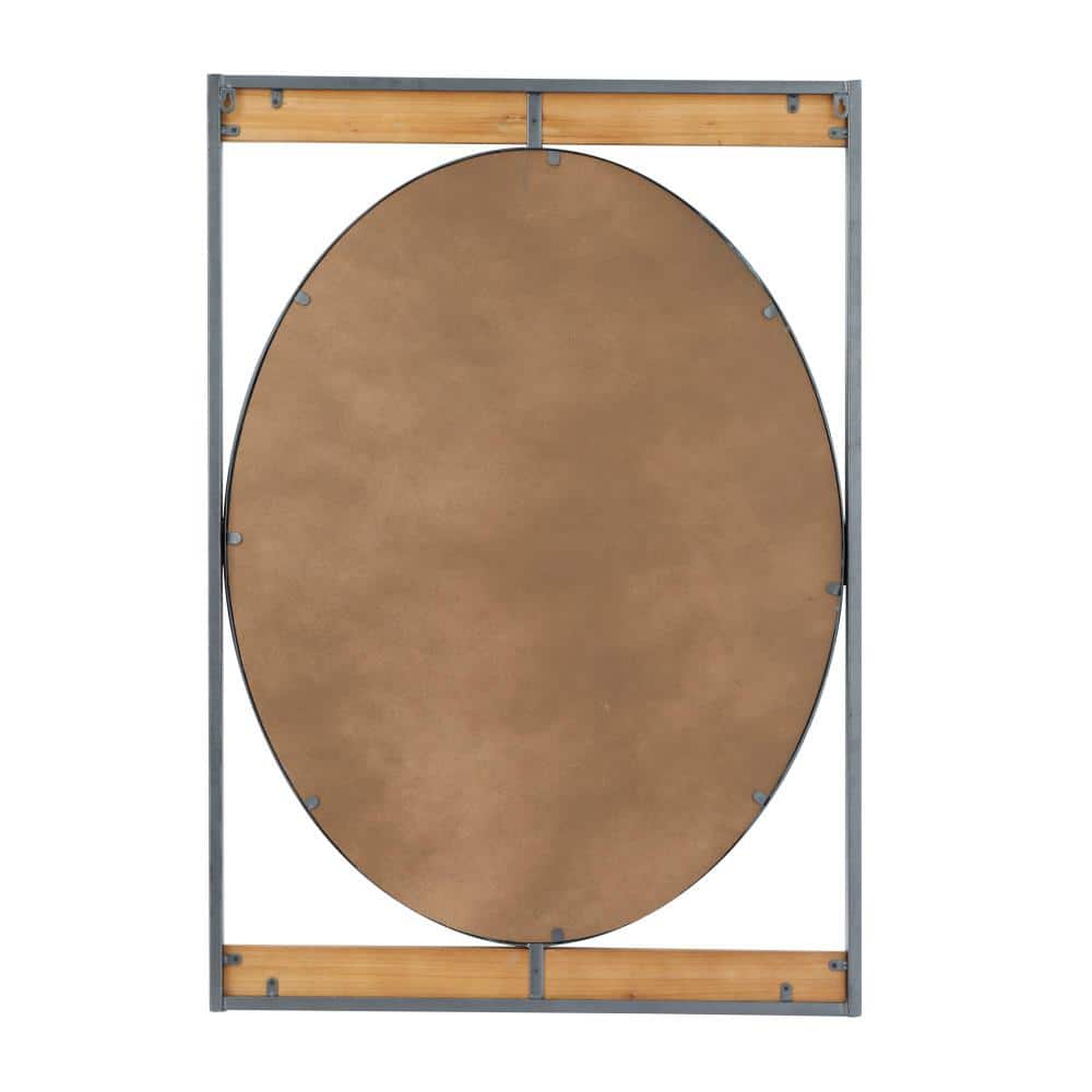 Geometric Oval Pine Wood and Metal Wall Mirror