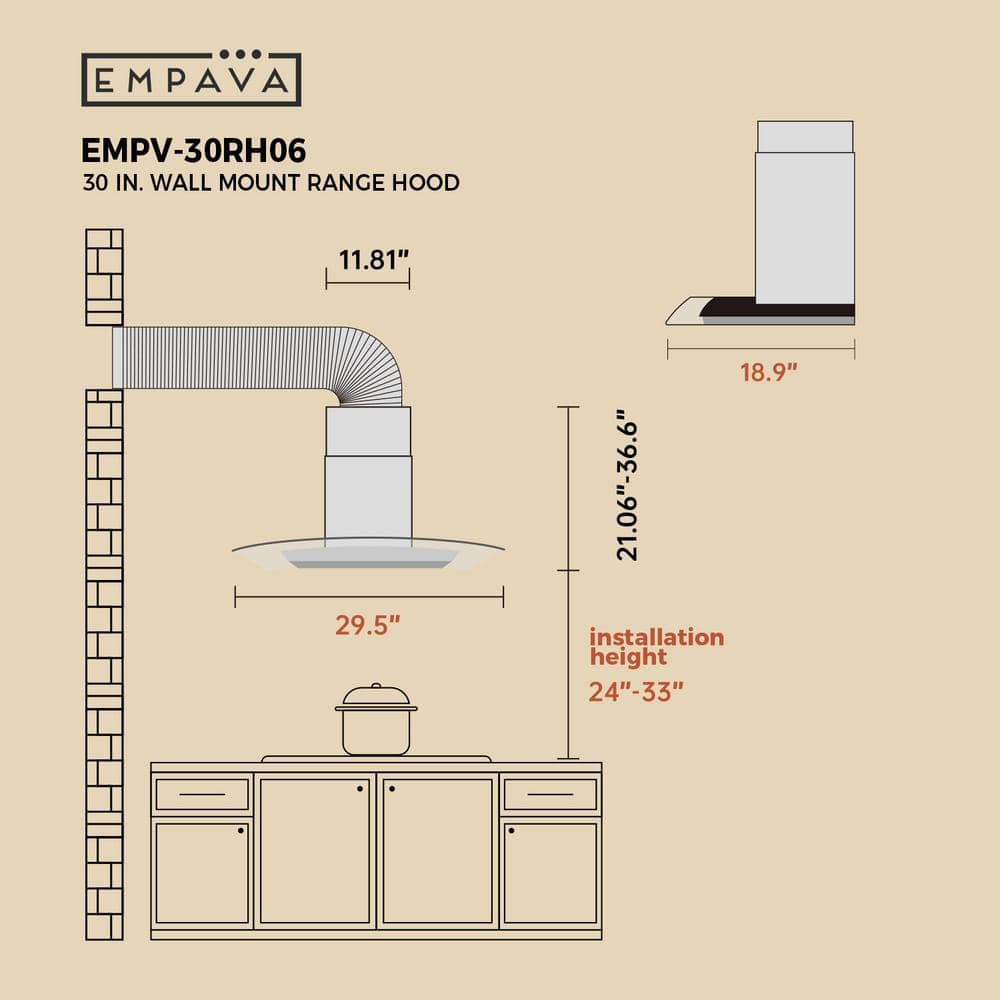 30-Inch Stainless Steel Wall Mounted Range Hood with LED Lighting