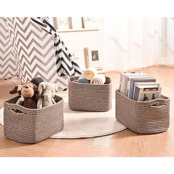 Dark Brown 13 in. x 7.9 in. Cotton Rope Decorative Basket (Set of
