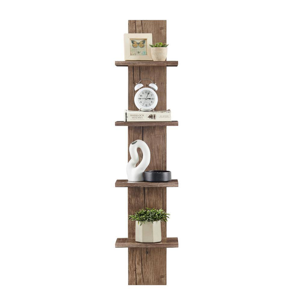 Hickory 4-Tier Floating Wall Shelf Unit