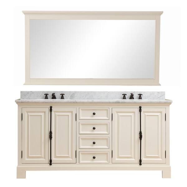 Water Creation Greenwich 60 in. W x 22 in. D Vanity in Antique White with Marble Vanity Top in White with White Basins and Mirror