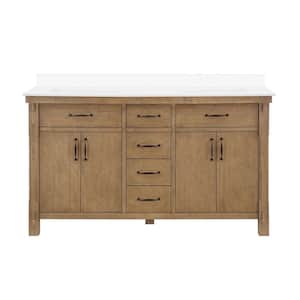 Bellington 60 in. W x 22 in. D x 34.5 in. H Double Sink Bath Vanity in Almond Toffee with White Engineered Stone Top